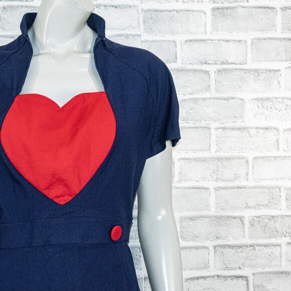 Pinup Couture Women's 50s Veronica Dress in Navy with red heard size XL - Picture 10 of 12
